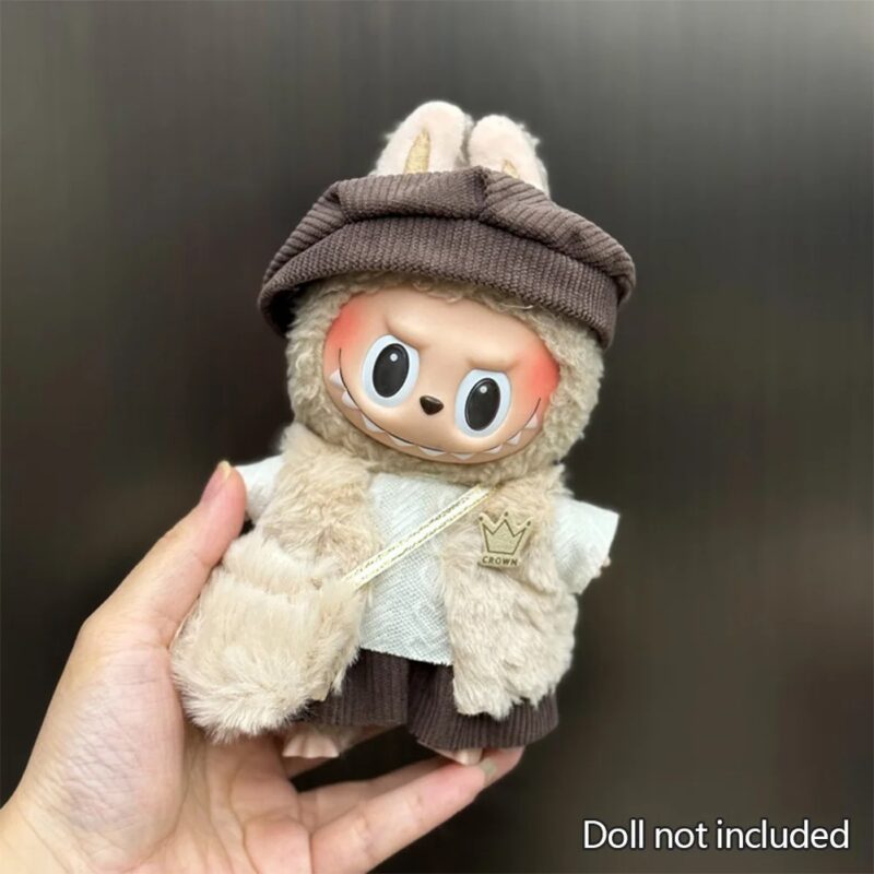 Cream Winter Outfit for Labubu Figure – Crown & Plush Bag Edition